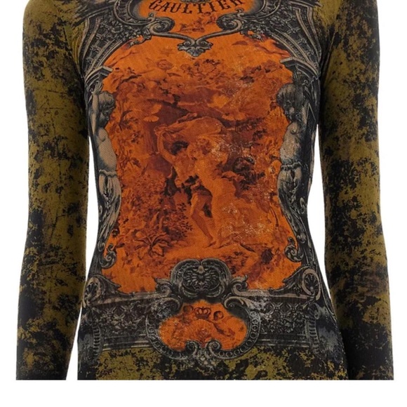 Gaultier orange and black graphic print long sleeve jumpsuit - Picture 2 of 5